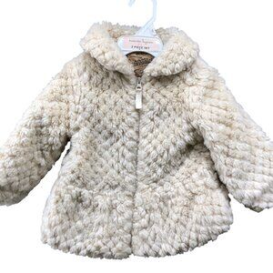 Vintage‎ Old Navy Baby Girls 12-18M Faux Fur Jacket Coat Collared Cream Beige
